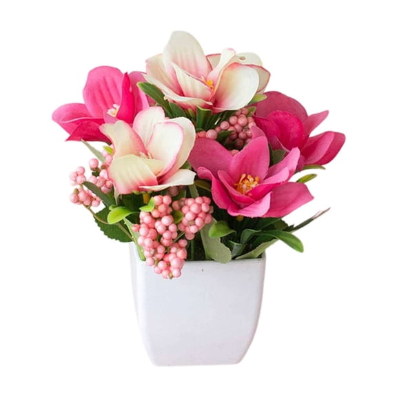 Small Artificial Plants in Pots Silk Plants for Home Decor Indoor Mini Fake Potted Roses for Office Desk Shelf Decor Dark Pink Single Pack