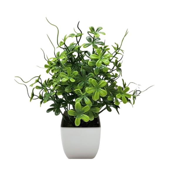 Small Artificial Potted Plants, Faux Decorative Plants in White Plastic Pots for Home Office Indoor Outdoor Greenery Decorations, 8.66x2.55 inch