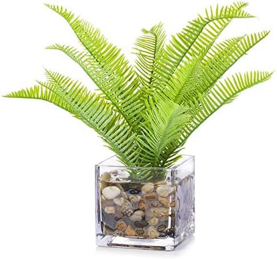 Small Artificial Potted Plants In Glass Vase,10 Inch Artificial Fern