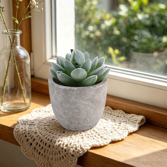 Small Artificial Potted Plastic Plants with Gray Pot Fake Mini Floral Arrangement Tabletop Indoor Home Office Decor,C