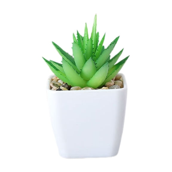 Small Artificial Potted Succulents in White Square Pots, Fake Plant Decor for Desk Bathroom Home Office, Hyper Realistic Miniature Greenery Shelf Decoration, 1 Artificial Cactus Planter