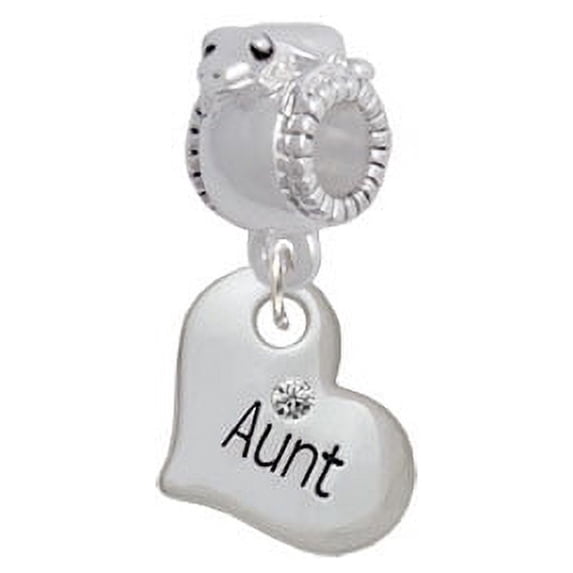 Small ''Aunt'' Heart with Clear Crystal - Frog Charm Bead