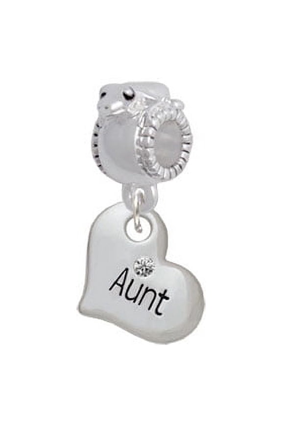 Small ''Aunt'' Heart with Clear Crystal - Frog Charm Bead