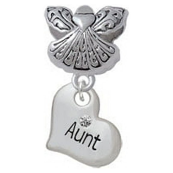 Small ''Aunt'' Heart with Clear Crystal - Guardian Angel Charm Bead