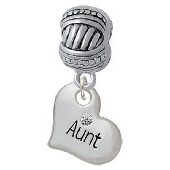 Small ''Aunt'' Heart with Clear Crystal - Large Rope with Cross Beads Charm Bead