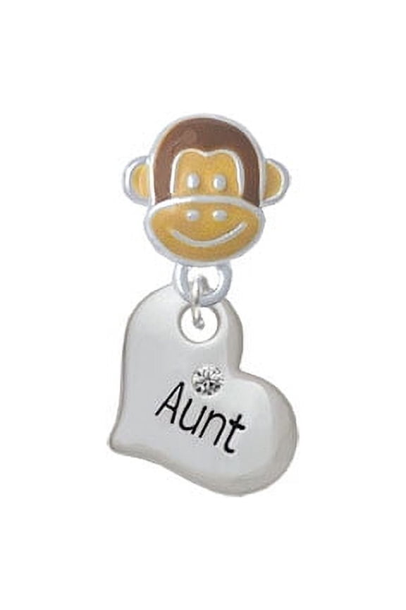 Small ''Aunt'' Heart with Clear Crystal - Monkey Face Charm Bead