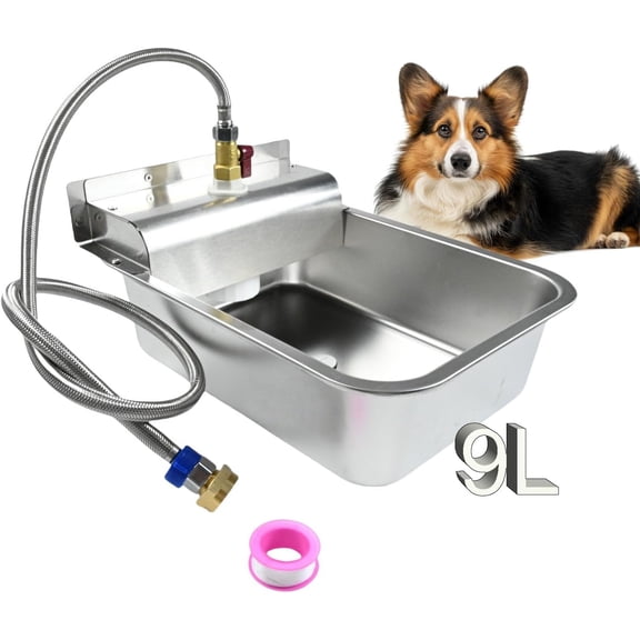 Small Automatic Dog Water Dispenser, 9L Stainless Steel Dog Water Bowl for Outdoor, for Puppies, Kittens, Lambs,Chickens, Livestock,Anti Tip, Fits GHT 3/4'' Faucet