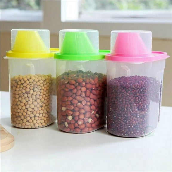 "Small BPA-Free Plastic Food Saver, Kitchen Food Cereal Storage Containers with Graduated Cap, Set of 3"