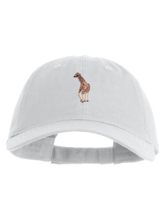 Small Baby Giraffe Animal Embroidered Iron on Patched 6 Panel Washed Low Profile Dad Hat - White OSFM