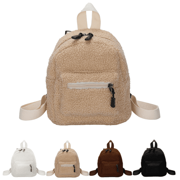Small Backpack Purse for Women Soft Fluffy Casual Daypack Cute Mini Travel Shoulder Bag with Zipper, Khaki
