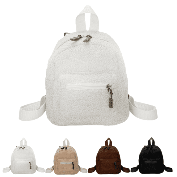Small Backpack Purse for Women Soft Fluffy Casual Daypack Cute Mini Travel Shoulder Bag with Zipper, White