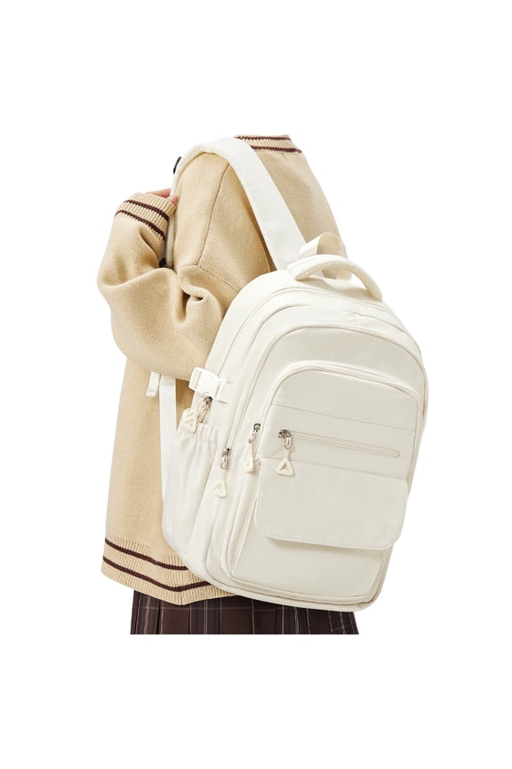 Simple Backpack for School Teenagers Aesthetic Backpack, School Backpack for College Women Men Bookbags for Teens, Lightweight Book Bags Waterproof Casual Daypack School Bag Beige