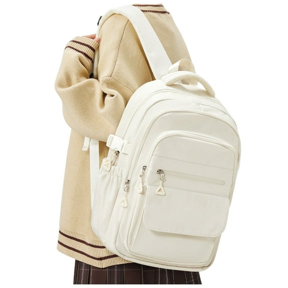 Simple Backpack for School Teenagers Aesthetic Backpack, School Backpack for College Women Men Bookbags for Teens, Lightweight Book Bags Waterproof Casual Daypack School Bag Beige