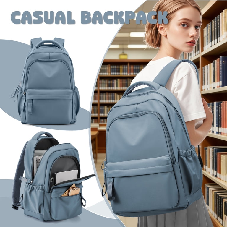backpacks good for travel and school Cute Aesthetic Backpacks for College with USB Charge, Simple School Backpack  for Teen High School Students, Medium Waterproof School Bag for Women Men  with Pockets Casual Daypack Bookbag Blue