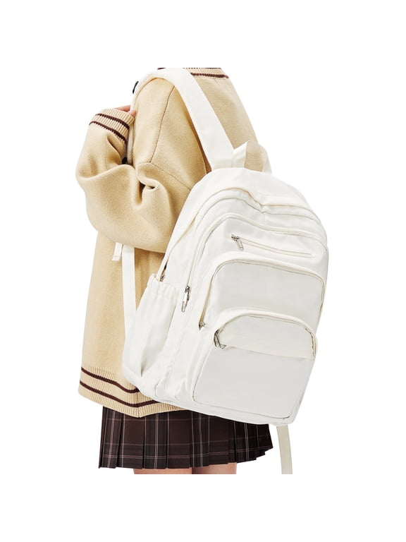 School Backpack for Teens Middle School Bookbag, Cute Backpacks for School Book Bags College Backpacks for Women Men, Aesthetic Backpacks for High School Student Waterproof Casual Daypack Beige