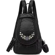 Small Backpack for Women,Soft Washed PU Leather Mini Backpack for Women, Purse Backpack for Women, Ladies Waterproof Travel Black Rucksack Handbags Bags with Multiple Zipper Pocket