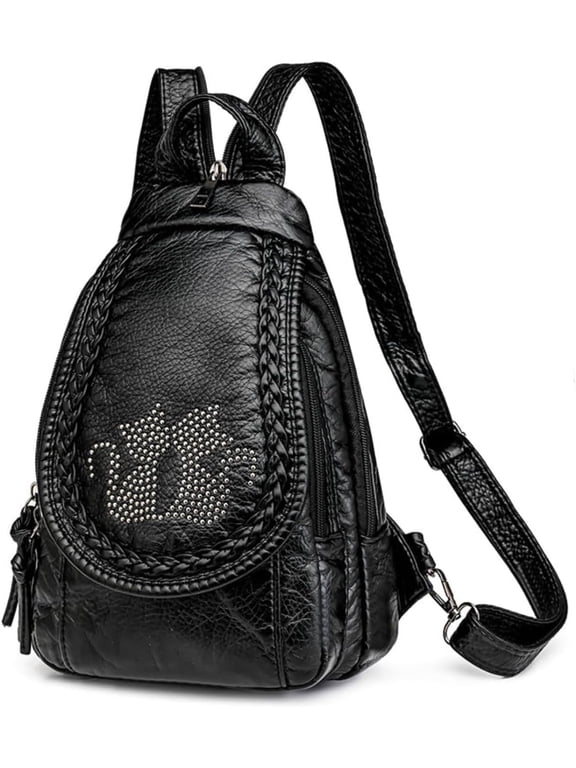 Small Backpack for Women,Soft Washed PU Leather Mini Backpack for Women, Purse Backpack for Women, Ladies Waterproof Travel Black Rucksack Handbags Bags with Multiple Zipper Pocket