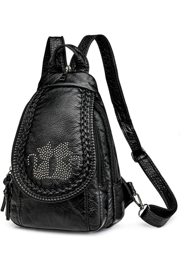 Small Backpack for Women,Soft Washed PU Leather Mini Backpack for Women, Purse Backpack for Women, Ladies Waterproof Travel Black Rucksack Handbags Bags with Multiple Zipper Pocket