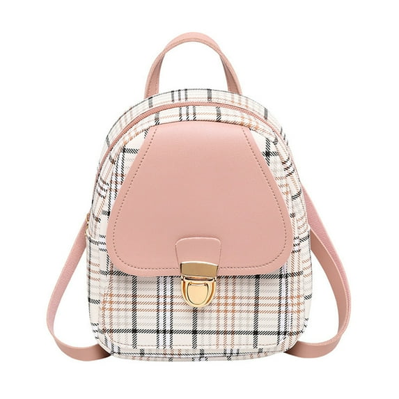 Small Backpack, Womens Mini Backpack Large Capacity 19 in. Elegant Plaid Pattern Metal Buckle for Daily Use