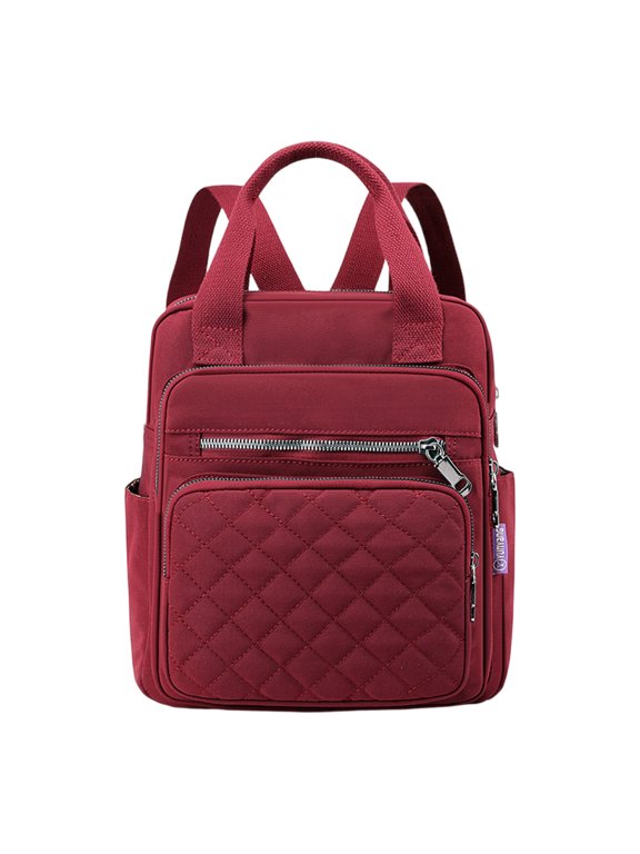 Small Backpack for Women Casual Quilted Square Bag Waterproof Multi Pockets Daypack Lightweight Top Handle Satchel