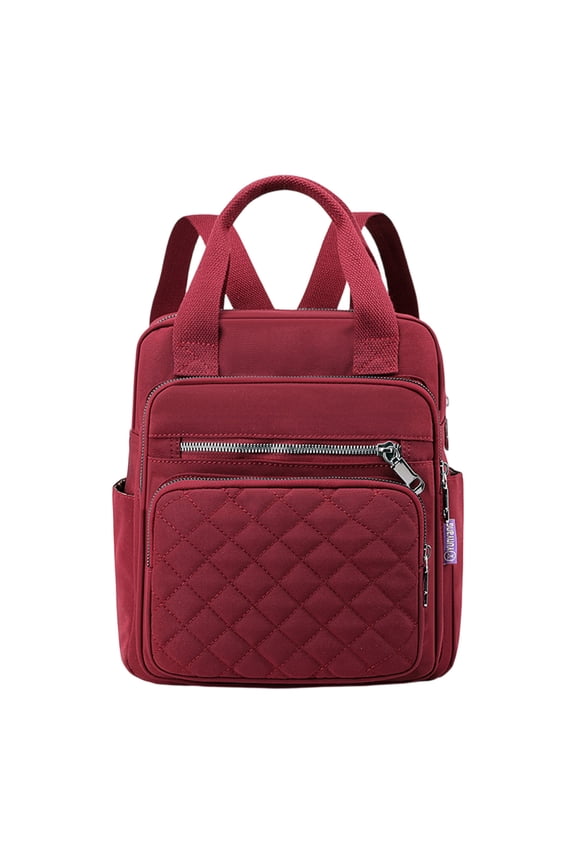 Small Backpack for Women Casual Quilted Square Bag Waterproof Multi Pockets Daypack Lightweight Top Handle Satchel