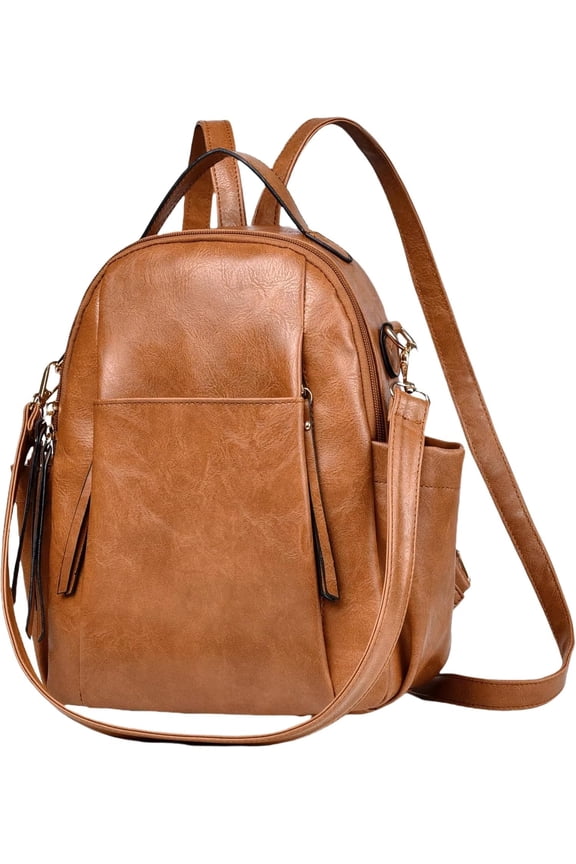 Small Backpack for Women Designer Leather Mini Backpack Purse Ladies Fashion Roomy Handbag (Brown)