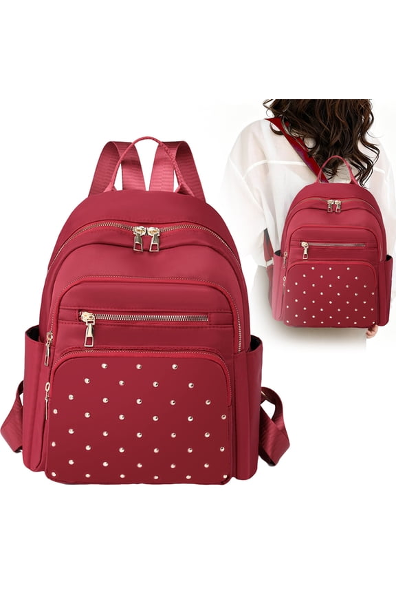 Small Backpack for Women Red Mini Travel Backpack Purse Small Purses Cute Lightweight Back Pack Trendy Studded Bag