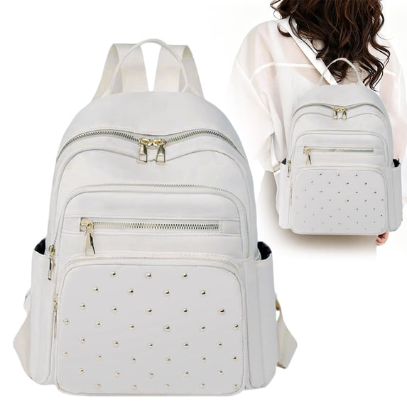Small Backpack for Women White Mini Travel Backpack Purse Small Purses Cute Lightweight Back Pack Trendy Studded Bag