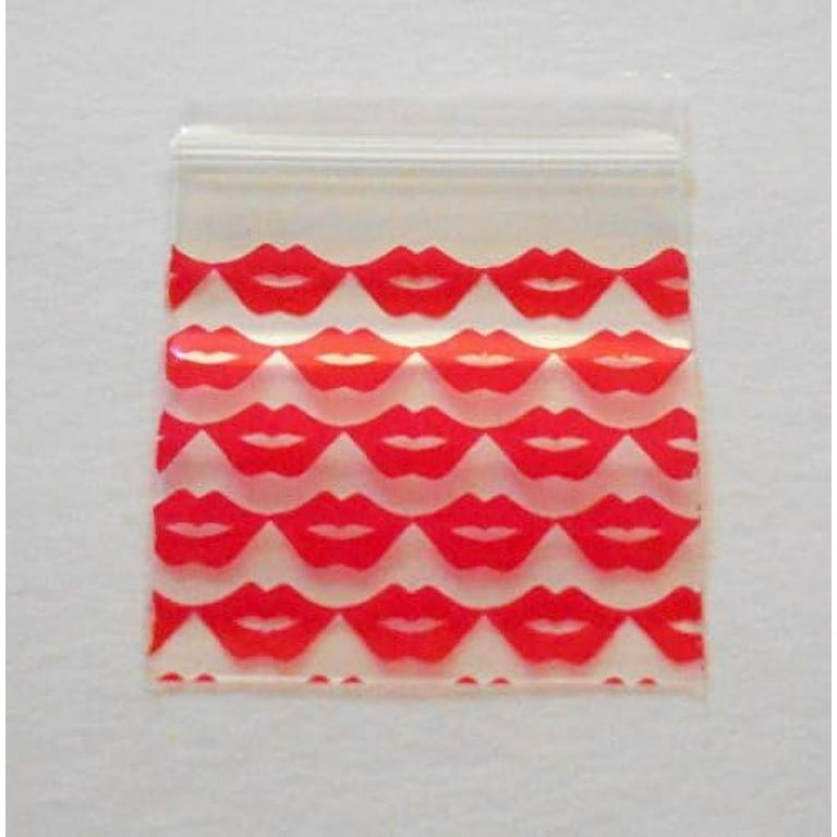 Small Bags (1.5 inchx1.5 inch) Mini Plastic Baggies, Thick 2mil, Designer Rave Party Pouches (1515) Tiny Bag (100, Red Lips), Women's
