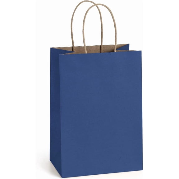 Small Bags with Handles 50 count 5.25x3x8 Paper Bags for Party Favor, Retail, Merchandise, Wedding, Gifts, Navy Blue Paper Sacks