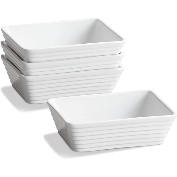 Small Baking Dish, Rectangle Ceramic Dish for Oven, Individual Casserole Dishes Toaster 5x7 Deep Lasagna Oven Safe, 1-2 Person Set of 4, White