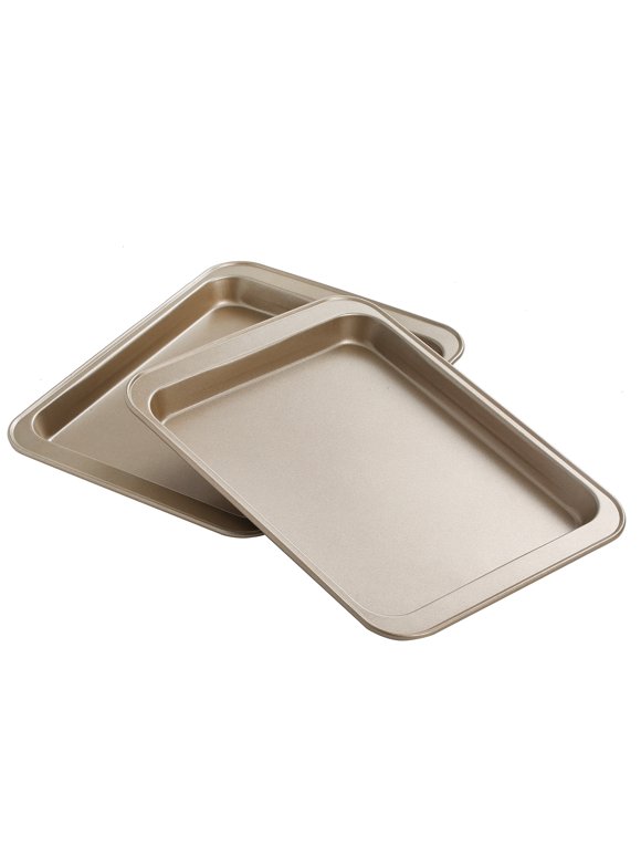 Small Baking Sheet 2 Pack, Walooza 8 Inch Carbon Steel Half Toaster Oven Pan Tray Replacement, Heavy-gauge Steel, Set of 2