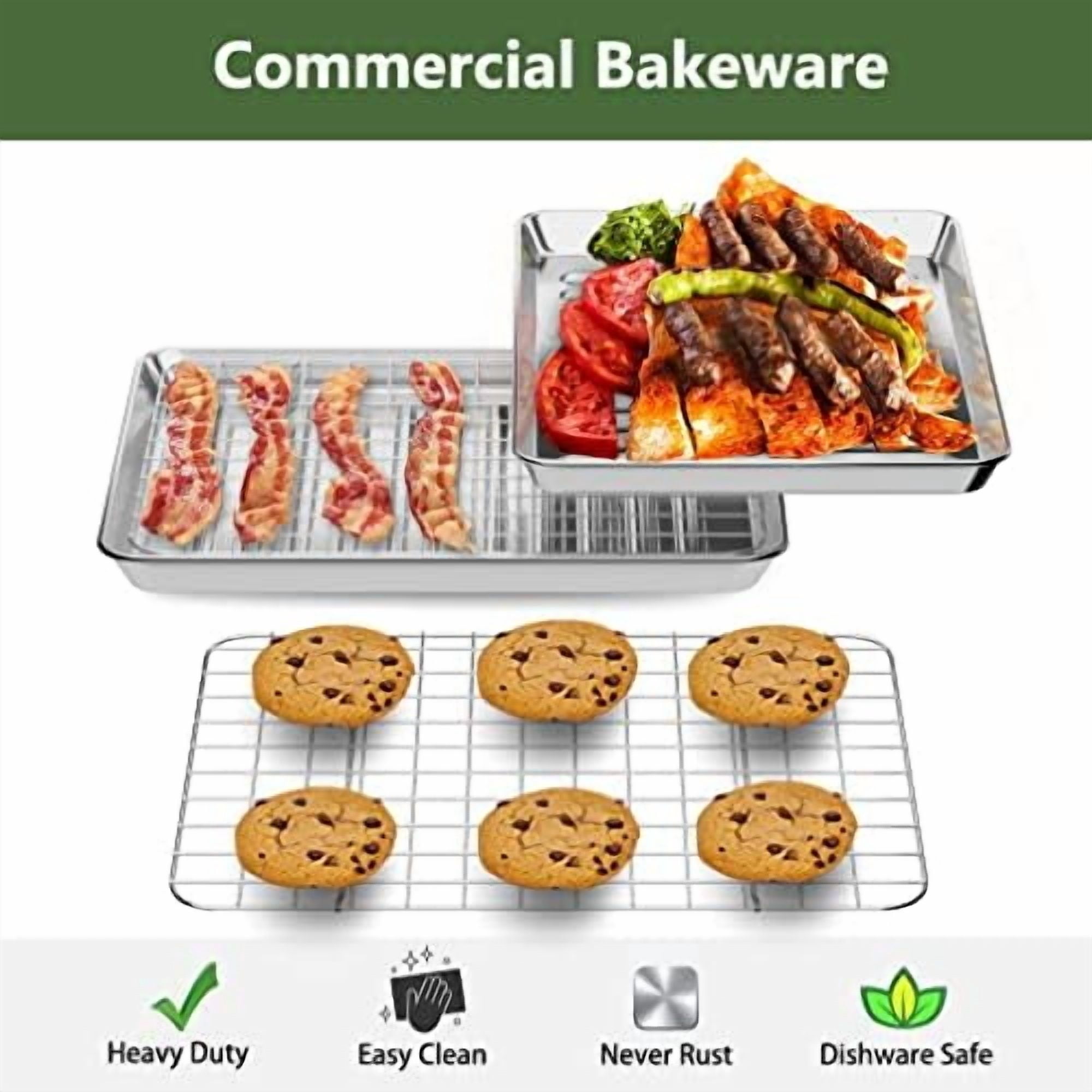 Small Baking Sheet Pan with Wire Rack Set [2 Pans + 2 Racks], 1/8 ...