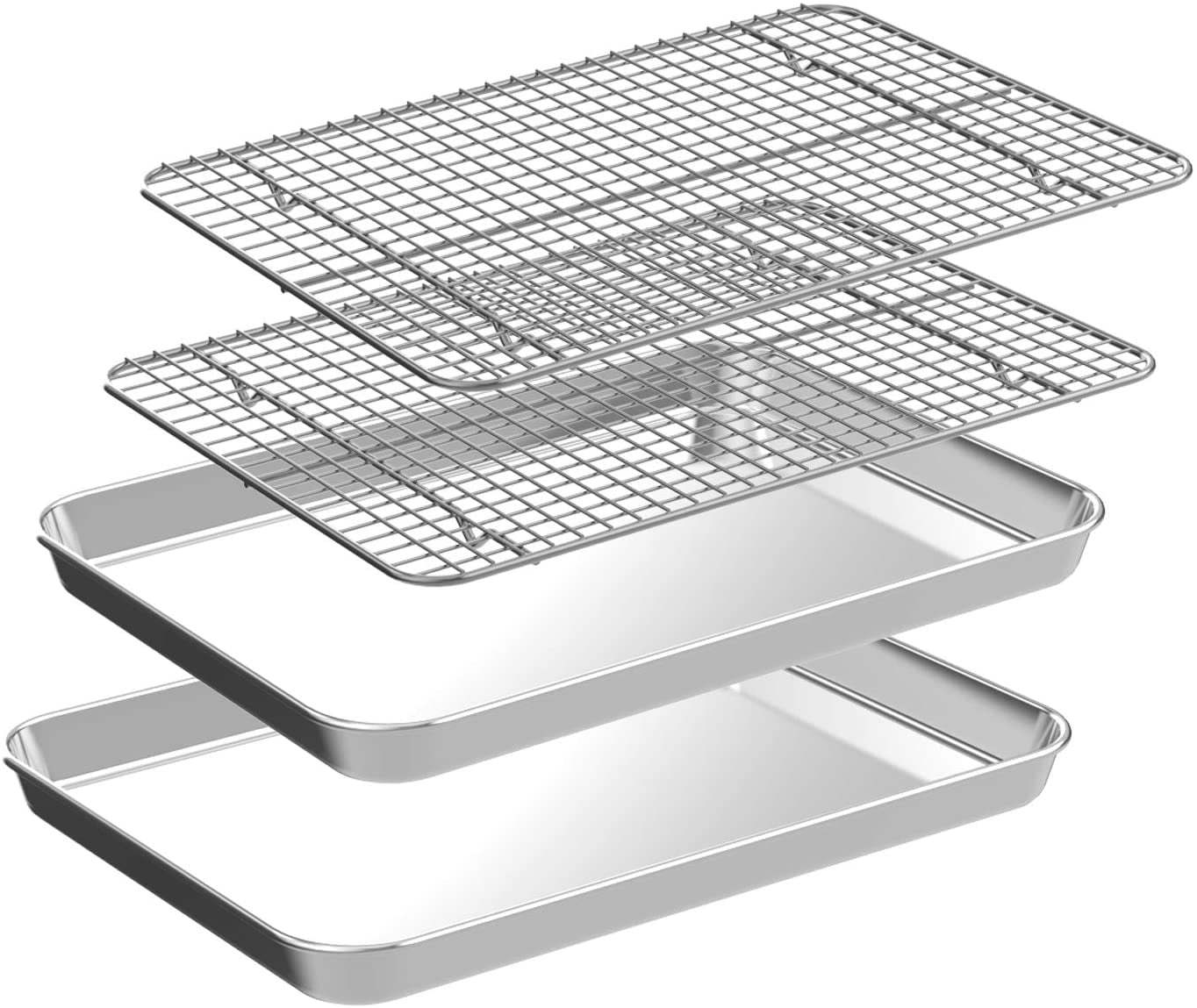 Small Baking Sheet with Rack Set [2 Cookie Sheets + 2 Racks], CEKEE Stainless Steel Pan and Grill - Rust & Warp Resistant Nonstick, Size 9.33 x 6.96 1 Inch