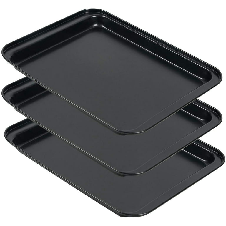 Small Baking Sheets for Oven, Shinsin Nonstick Cookie Pans Set of 3, 8 inch  Carbon Steel Cookie Sheet Pans Professional Mini Baking Replacement Trays  for Toaster Oven, Easy Clean, Dishwasher Safe Black_Set