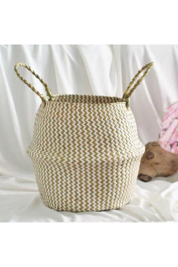 Small Ball Macrame Woven Seagrass Belly Basket for Storage, Decoration, Laundry, Picnic, Plant Pot Cover,and Grocery and Toy Storage