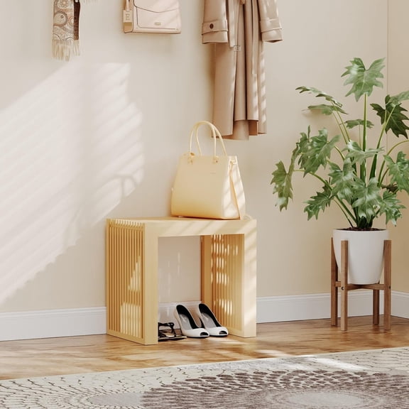 Small Bamboo Dining Bench - Natural, 17inch Farmhouse Decor Indoor Kitchen Table Bench, Entryway Shoe Rack Bench, Outdoor Bench, Solid Bamboo Benches for Living Room, Hallway, Bedroom