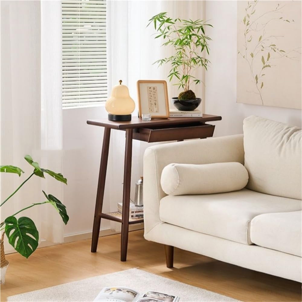 Small Bamboo Entryway Table with Drawers, Double-Tier Storage Entry ...