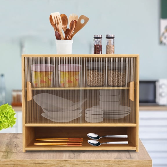 Small Bamboo Kitchen Pantry Sideboard Freestanding Countertop Storage Cabinet