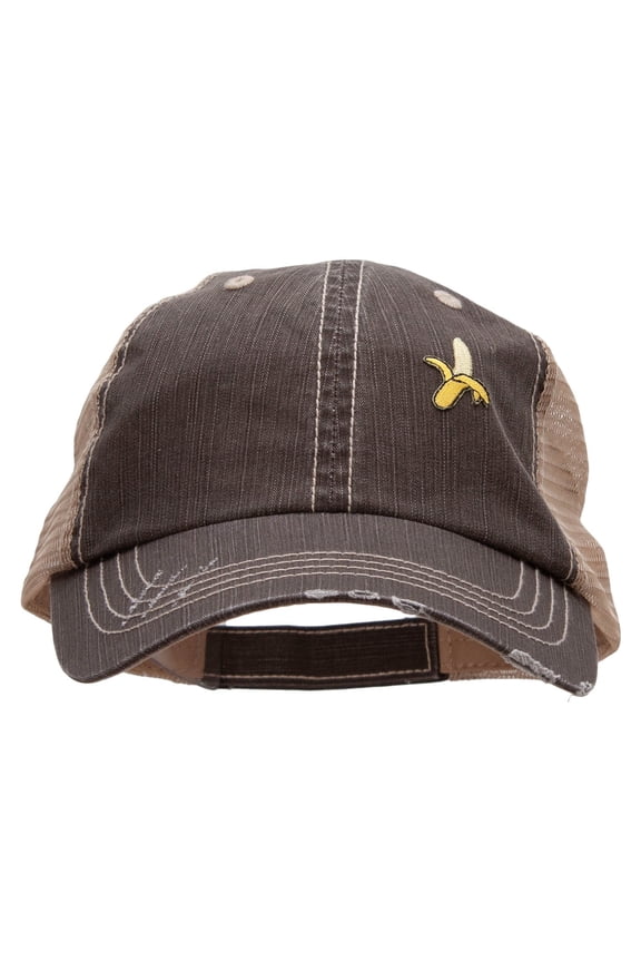 Small Banana Fruit Patched Low Profile Special Cotton Mesh Cap - Brown Khaki OSFM