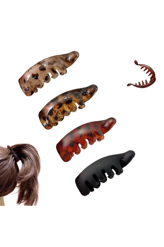Small Banana Hair Clip for Thin Fine Hair, Non Slip Mini Banana Clips Ponytail Holder, Vintage Acrylic Banana Hair Claw Clips,print amber and black,Hair Styling Accessories for Women Girls (4pc)