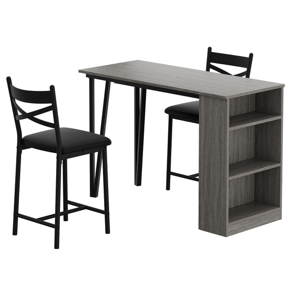 Small Bar Table and Chairs,Kitchen Breakfast Nook with 2 Stools/Dining Set for 2, Storage Shelves, Space-Saving Bar Table and Chairs,Small Dining Table Set