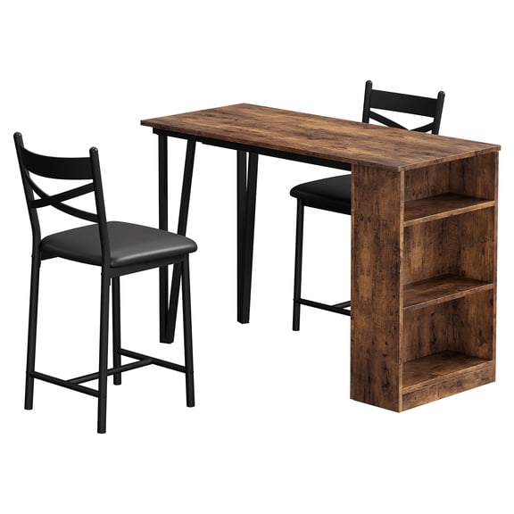 Small Bar Table and Chairs,Kitchen Breakfast Nook with 2 Stools/Dining Set for 2, Storage Shelves, Space-Saving Bar Table and Chairs,Small Dining Table Set