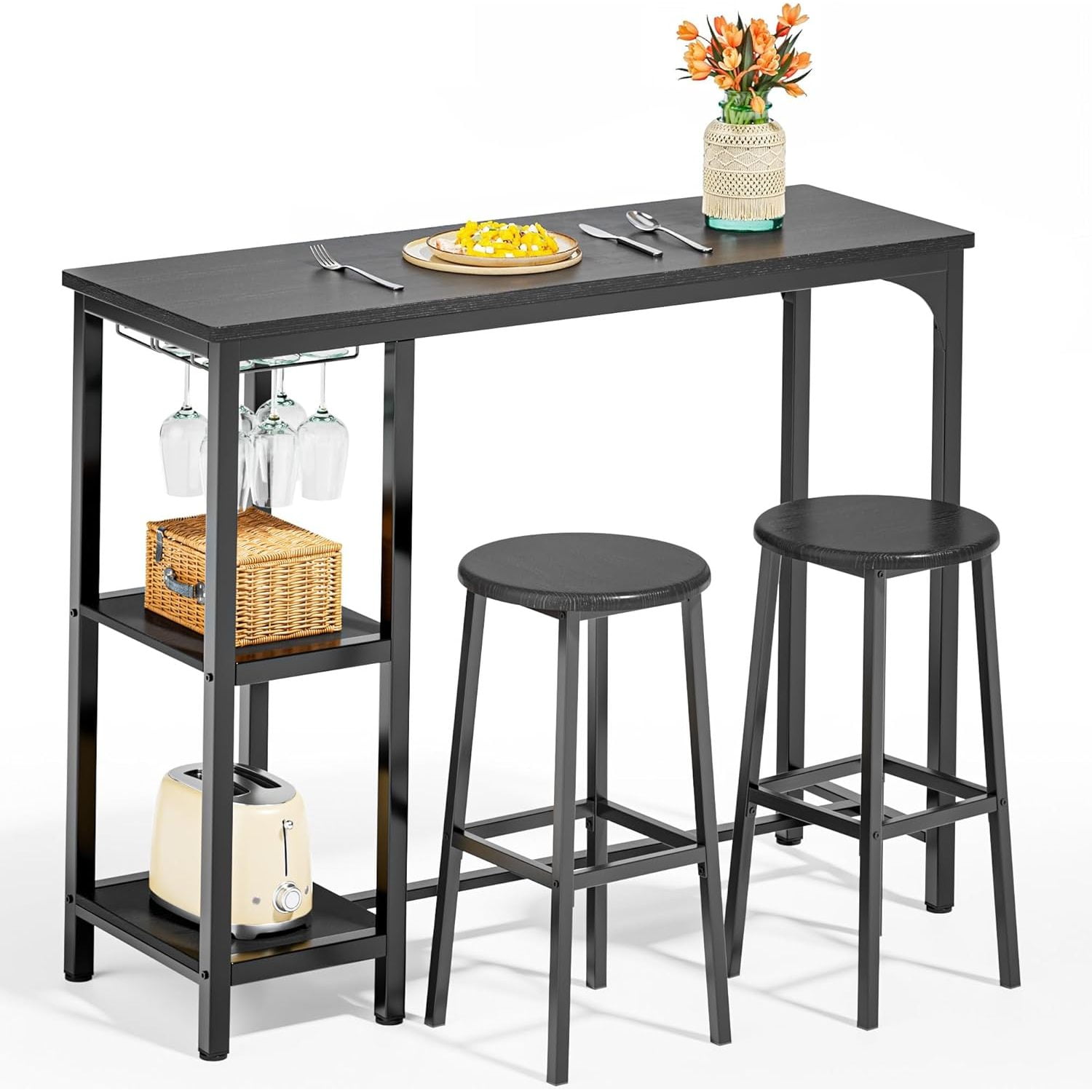Small Bar Table Set for 2, Bar Table with Stools, Kitchen Table for 2 ...