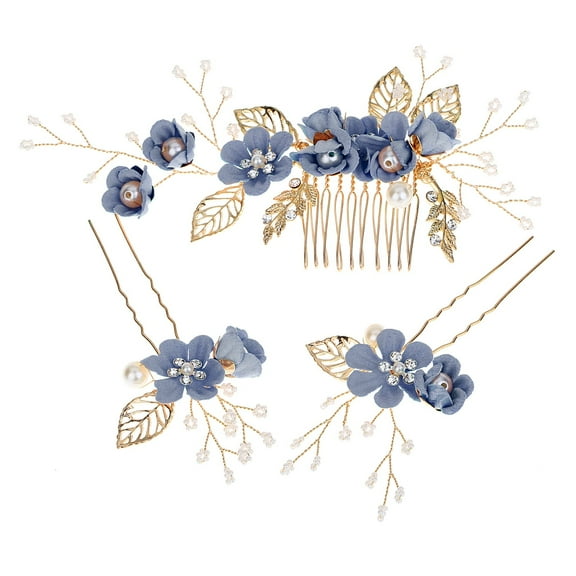 Small Barrettes for Girls Hair Girls Hair Barrettes for Fine Hair Wedding Hair Comb Blue Pink Flower Bridal Pearl Hair Accessories For Bride And Bridesmaids Wedding Hair Piece
