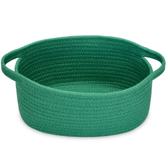 Small Basket, 12"x 8" x 5" Cute Small Woven Basket, Rope Room Shelf Storage Basket, Cat Dog Toys Basket Chest Box, Decorative Empty Gift Basket with Handles