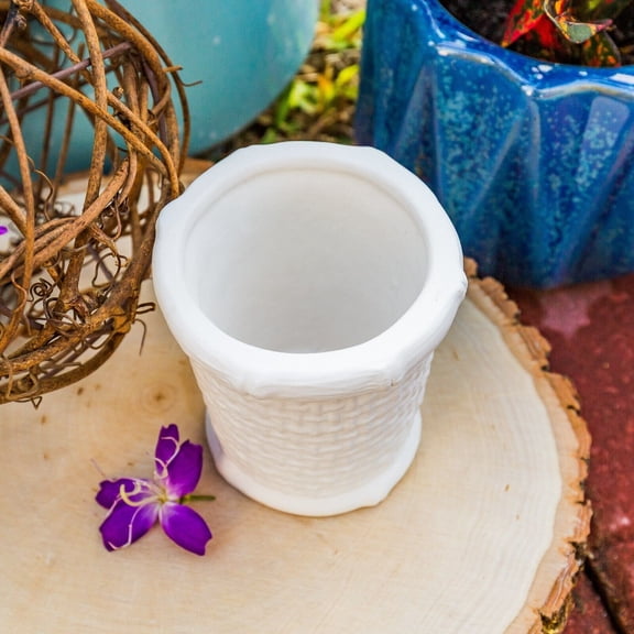 Small Basket Planter Cup 3.2" IN STOCK Ceramic Bisque Ready To Paint Pottery