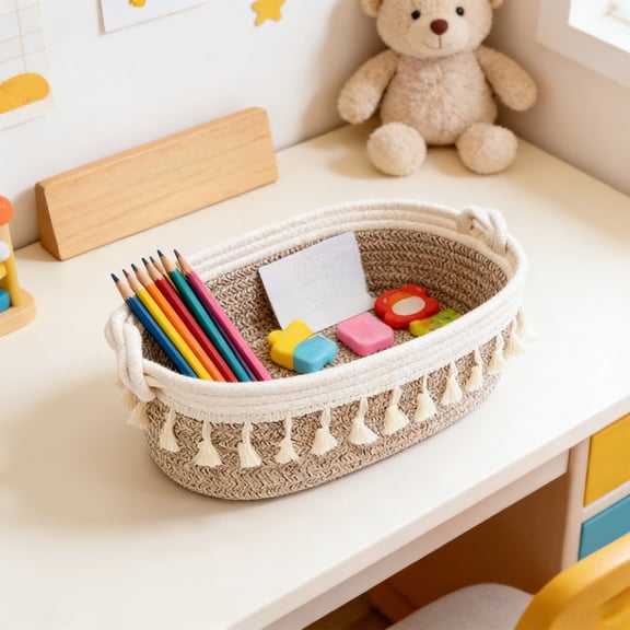 Small Basket for Gifts Empty, Woven Storage Cute Toilet Paper Storage Decorative Gift Basket Empty to Fill Baby Shower Nursery, 13.4x4.7x4.7in(C)