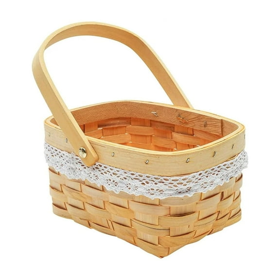Small Basket with Handle Woven Bread Picnic Basket Handheld Basket Wood Flowers Decorative Woven Basket Garden Basket for Harvesting