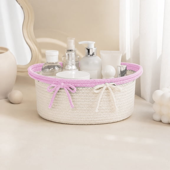 Small Basket with Handles, Boho Decorative Rope Woven Dog Cat Toy Storage Bin Shelf Storage Organizer, Easter Christmas Gift Basket, 12"x8"x5"